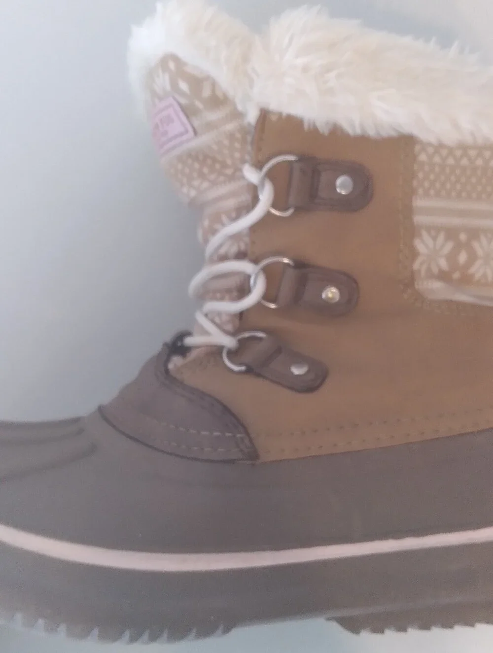 London Fog Brown and Pink Faux-Fur Winter Lace-Up Boots